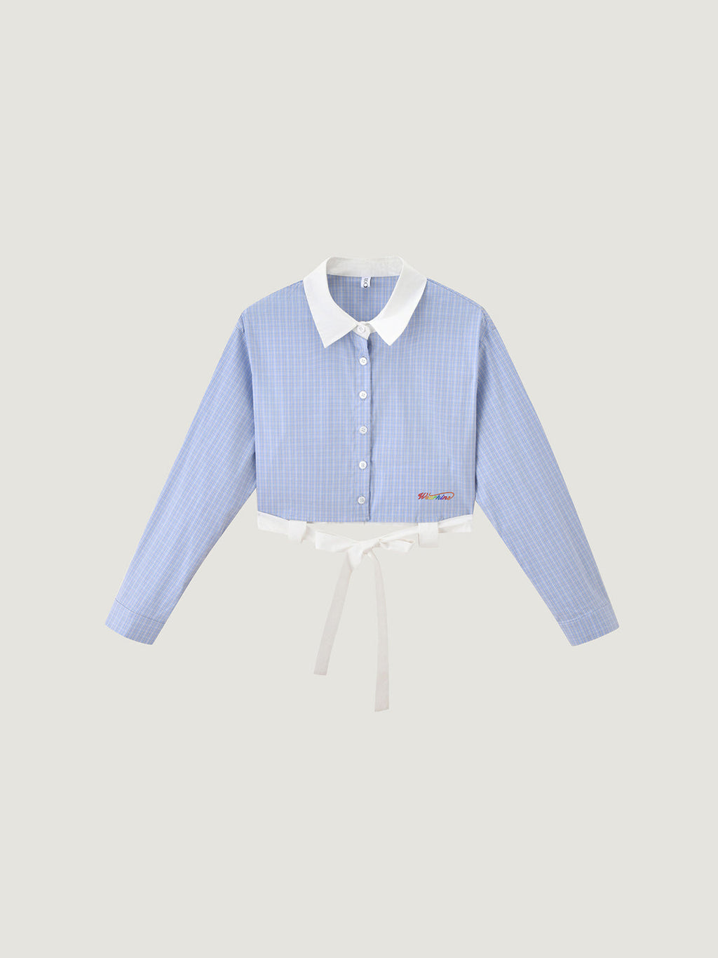 Preppy Blue Check Cropped Long Sleeve Shirt | KINS CLASS