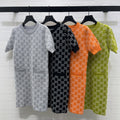 Jacquard knit round neck short sleeve dress 1426010401