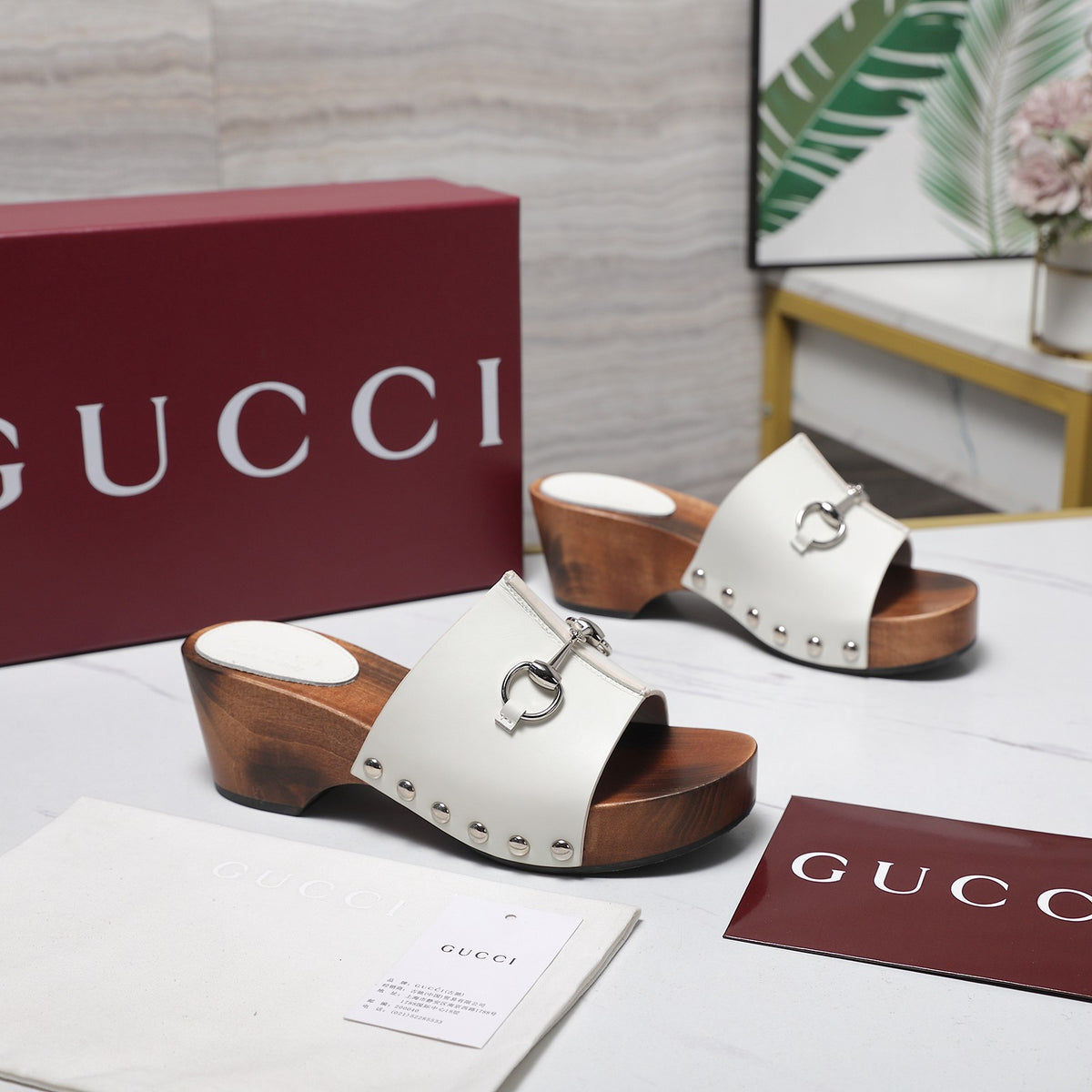 Stylish Women's Horsebit Buckle Solid Wood Platform Slippers 0726051902