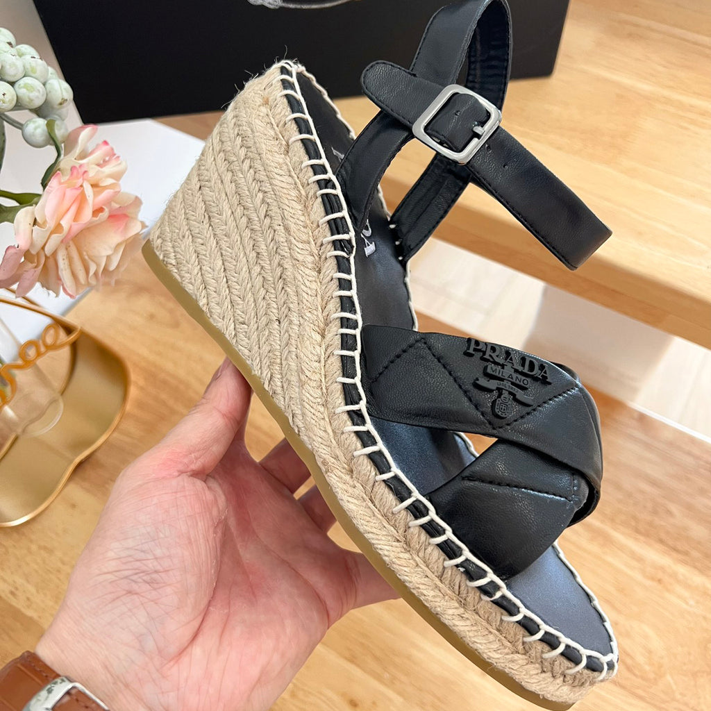 P Braided round toe wedge heel lace-up sandals bucket shoes 0724070904