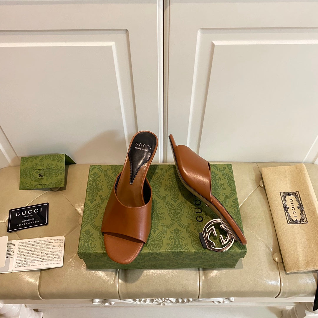 Gucc1 top fashion heel slippers 0724030803