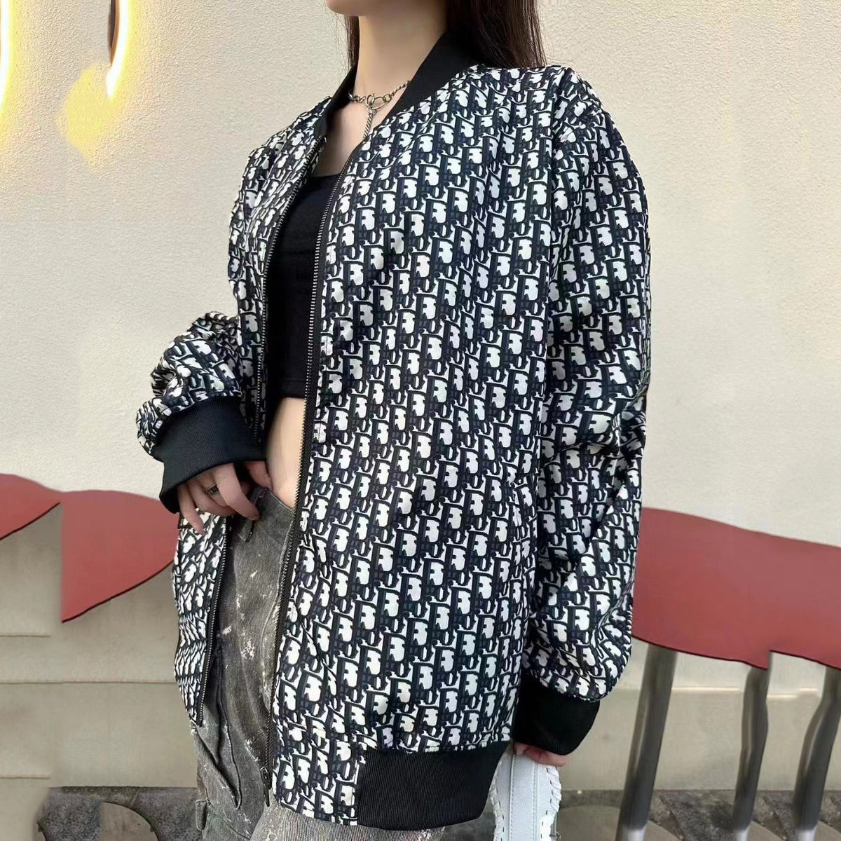 New style double-layered two-color baseball uniform cardigan jacket with old flower all over printing XC0823092717