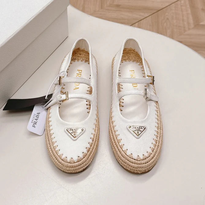Raffia Straw Mary Jane Flat Single Shoes 1025051503