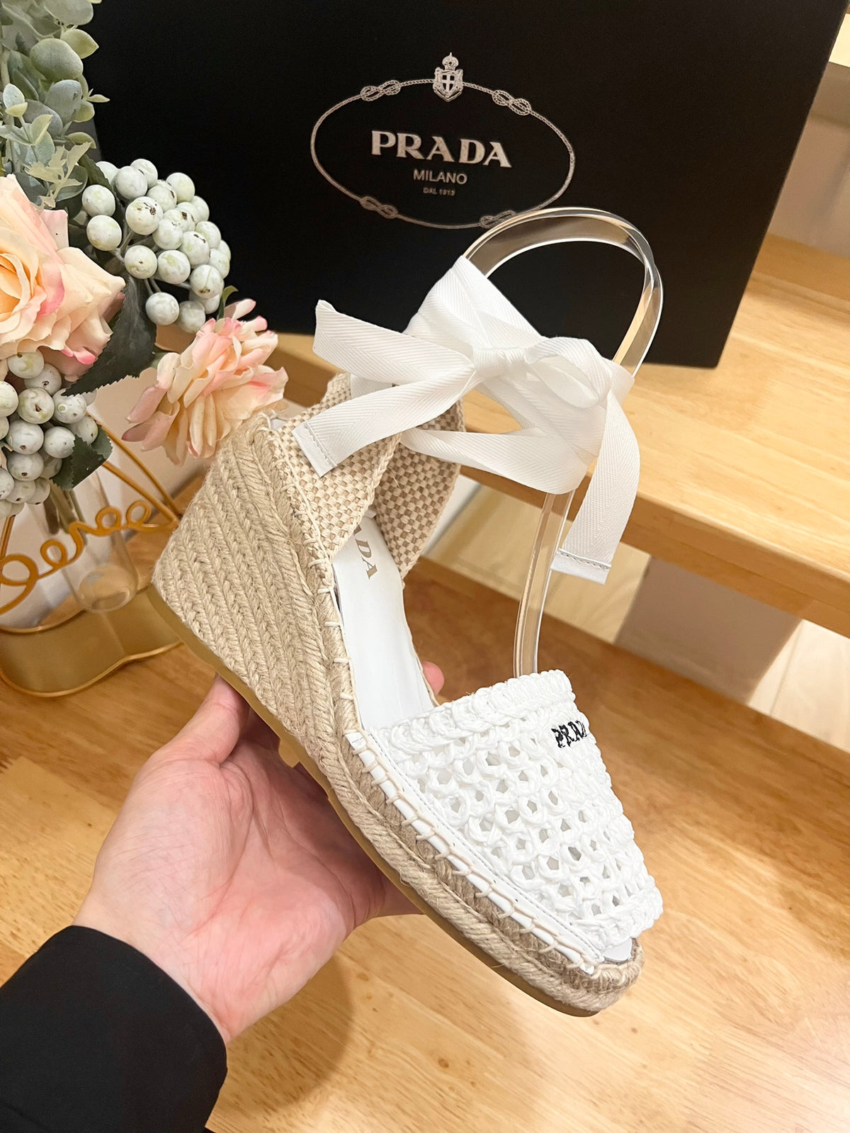 P Braided round toe wedge heel lace-up sandals bucket shoes 0724070902