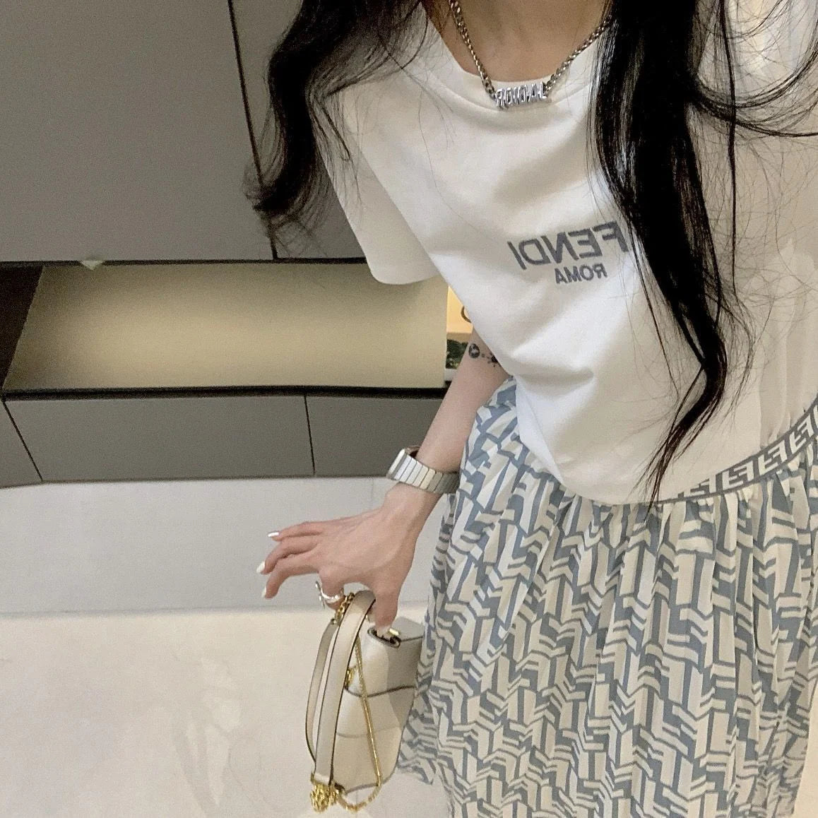 Fashion New Embroidered Full Print Skirt Two-piece 1024071205