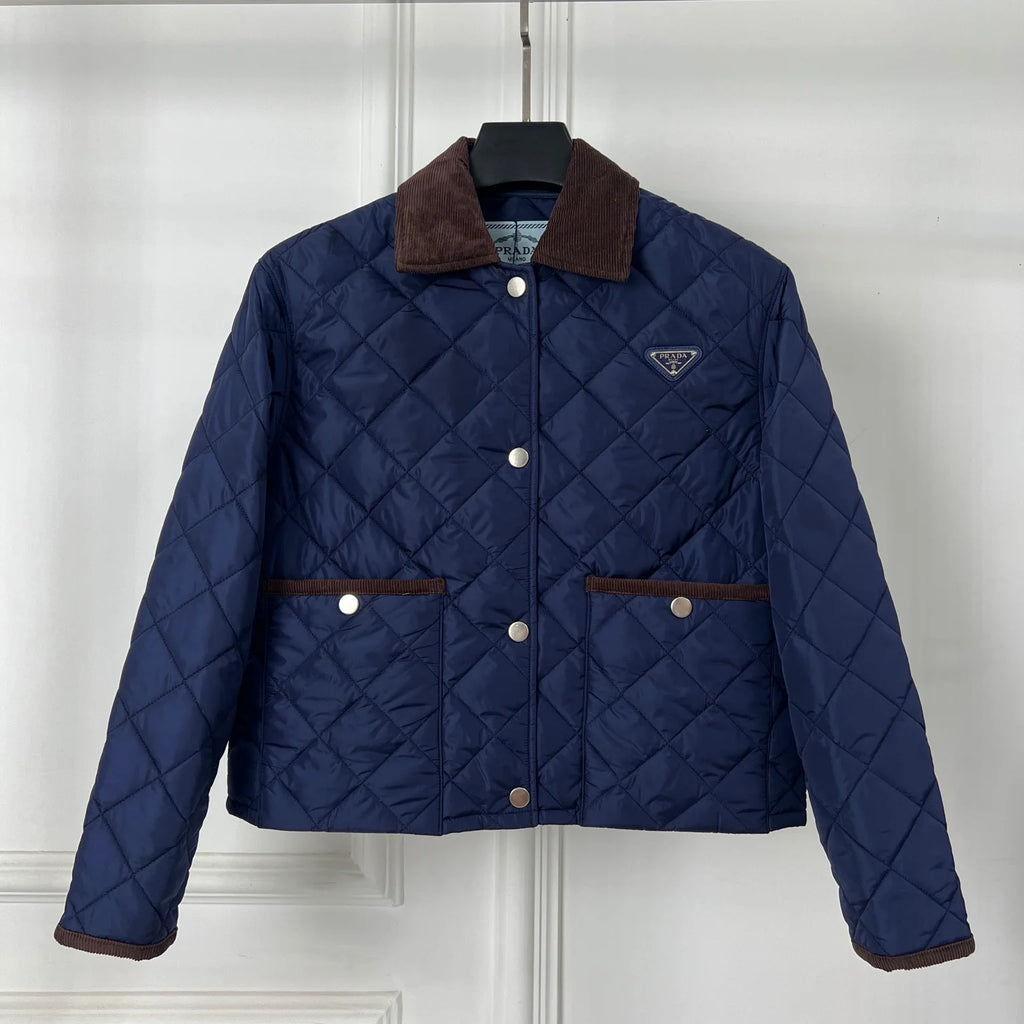 New Diamond-Patterned Cropped Cotton Jacket for Women 10251018