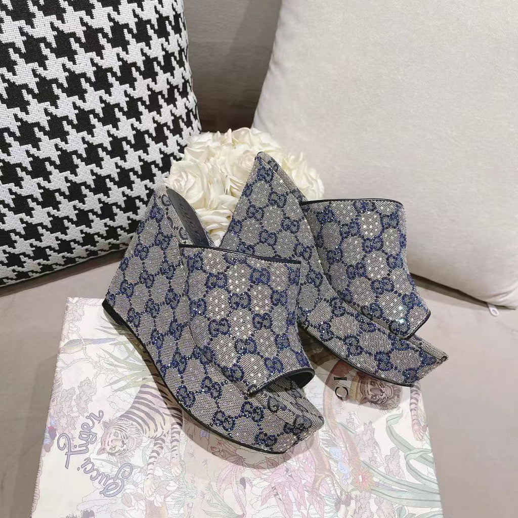 G new printed sequins platform ladies slippers XC07061201