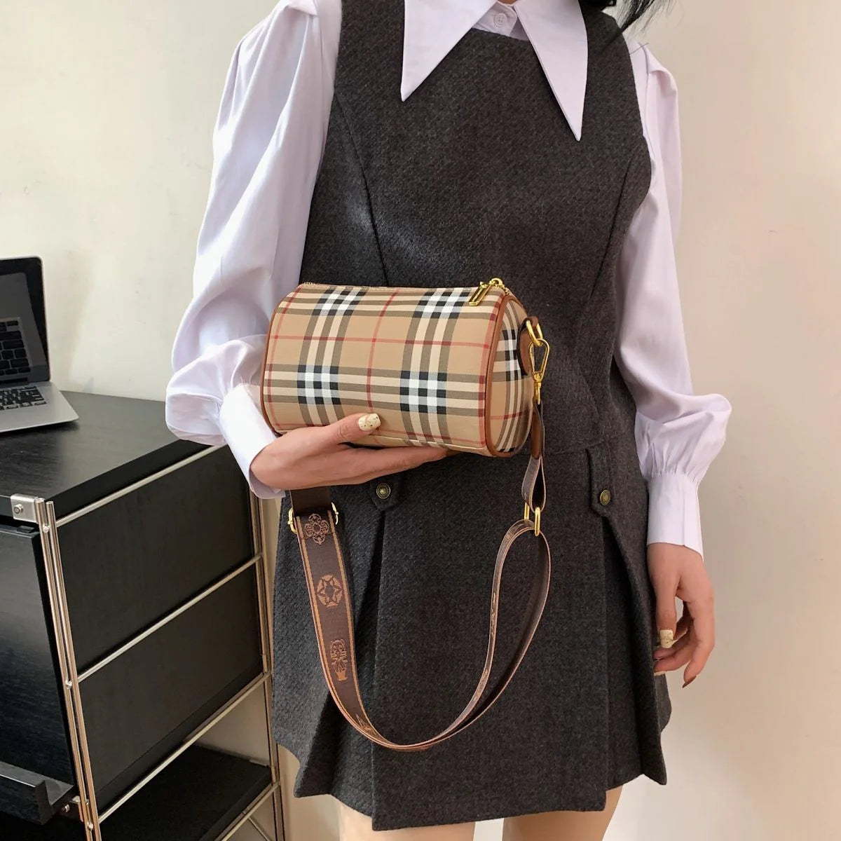 Shoulder Crossbody Pillow Bag Large Capacity Retro Check All-Match Bag 1024042713