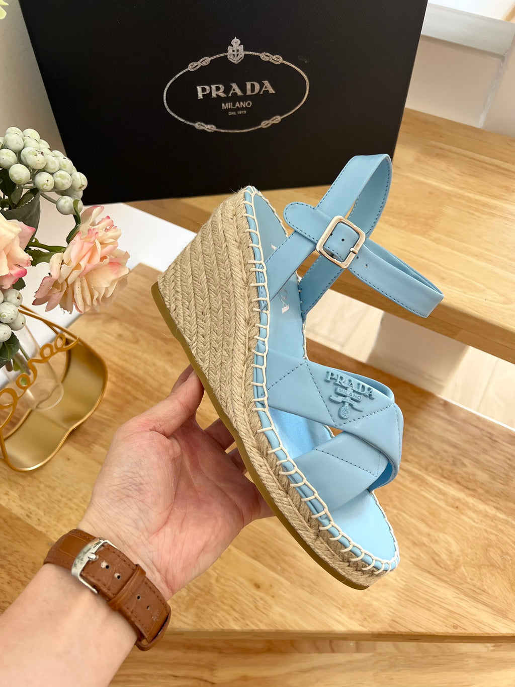 P Braided round toe wedge heel lace-up sandals bucket shoes 0724070904