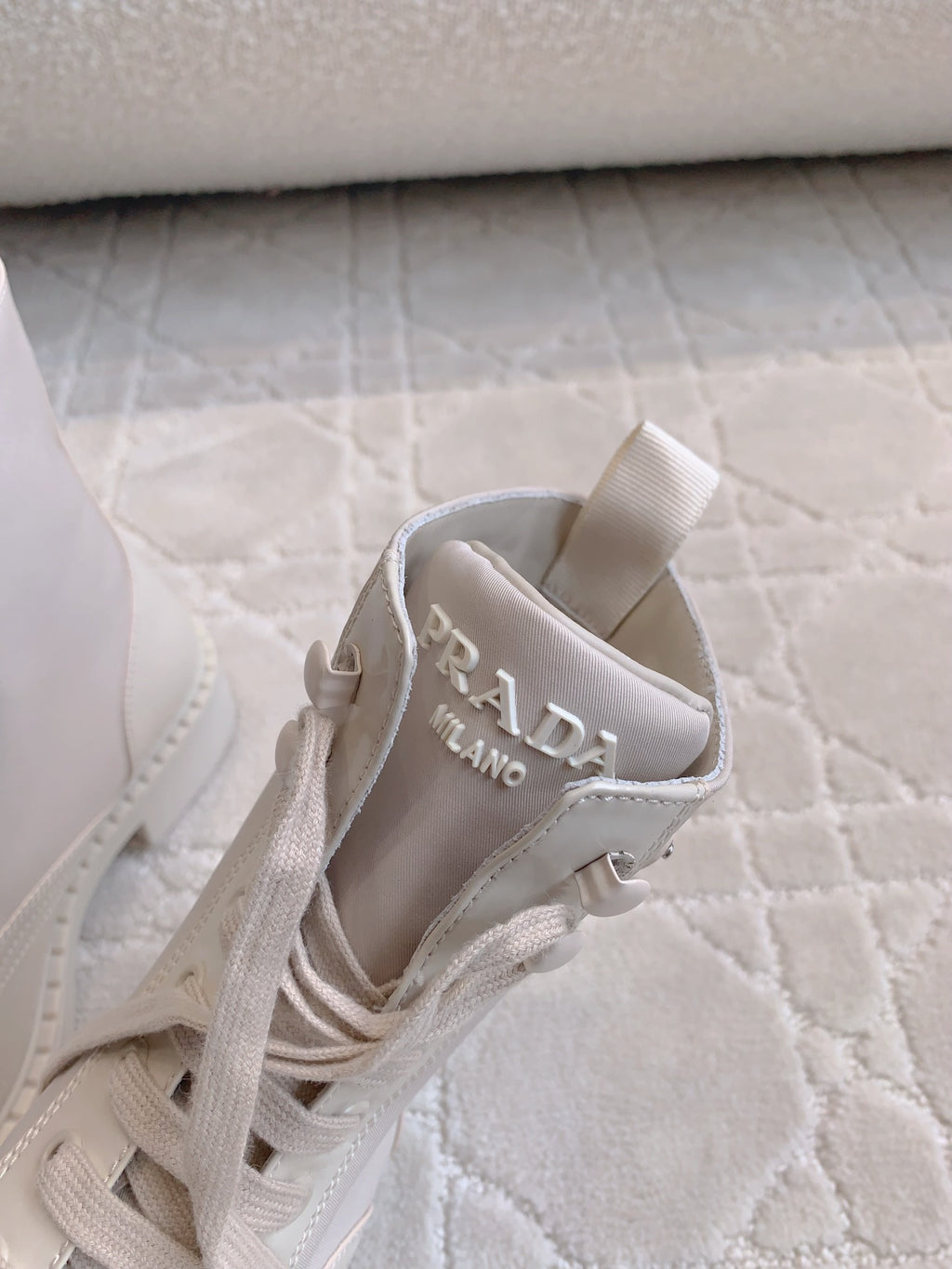 P Fashion White Leather High Top Boots 0724101804