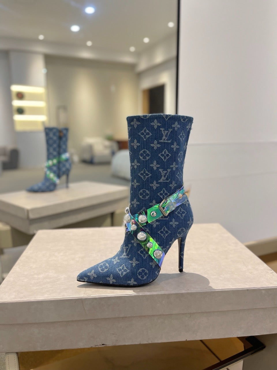 L fashion printed high-heeled leather boots 0724102304