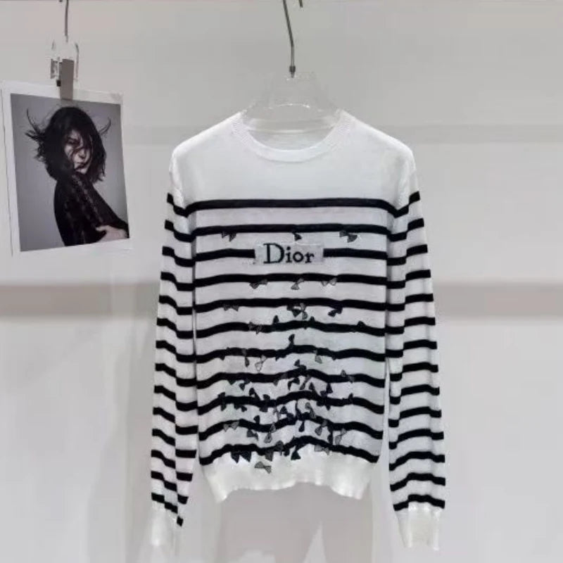 New Fashion Women's DIO Striped Long Sleeve Knit Top PD1326091805