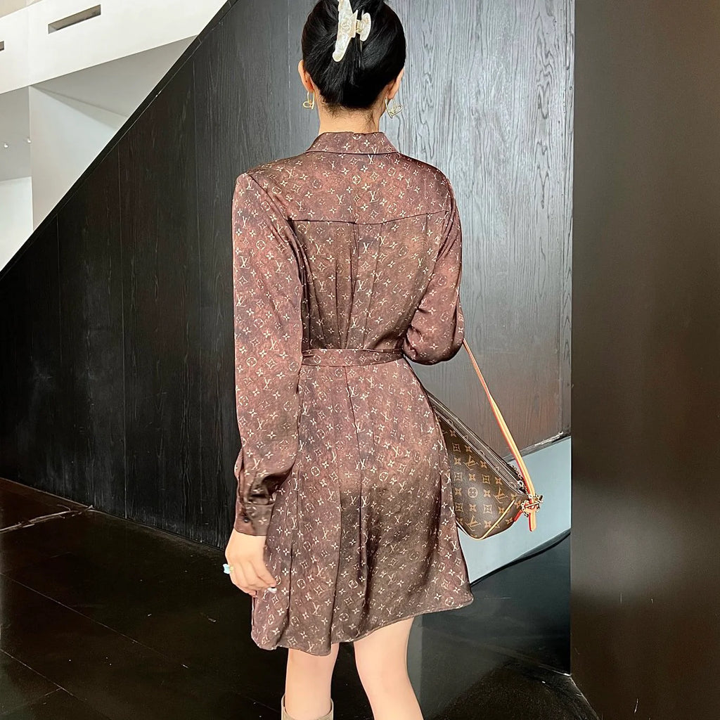 Retro print gradient print dress 1824011203