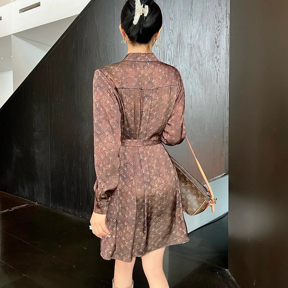Retro print gradient print dress 1824011203