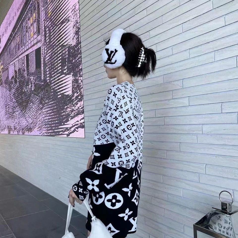 Black White Color Knitted patchwork Dress 900091419