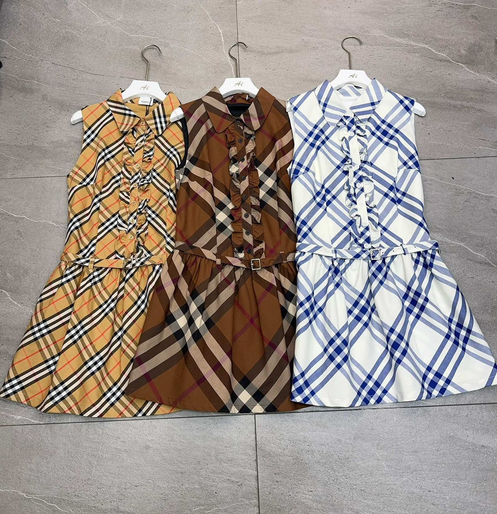 Classic pure cotton checkered vest dress 1426020203