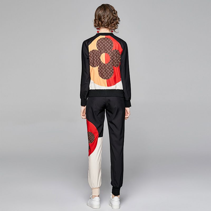 Fashion printed jacket color matching pants two-piece set PD10062006