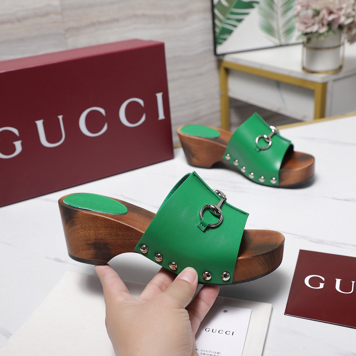 Stylish Women's Horsebit Buckle Solid Wood Platform Slippers 0726051902