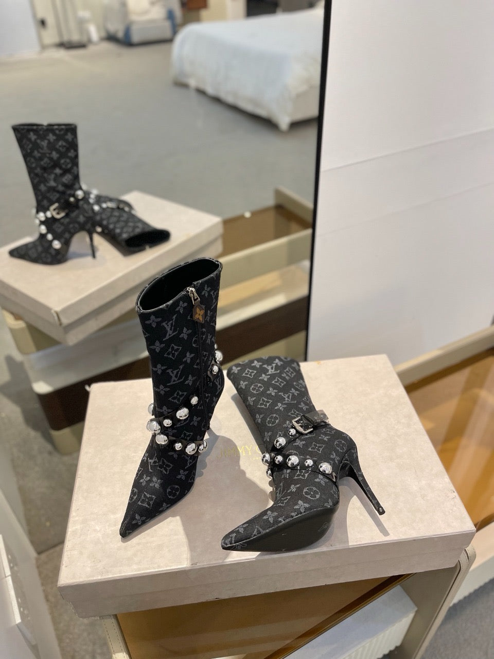 L fashion printed high-heeled leather boots 0724102304
