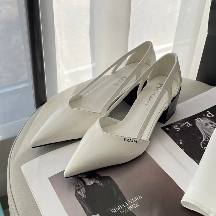Early spring new pointed toe thick heeled single shoes 1025030404