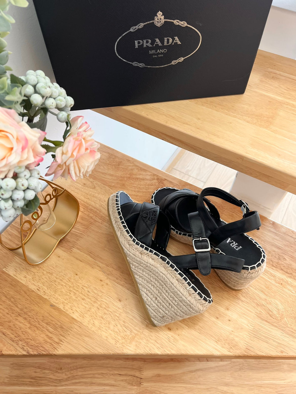 P Braided round toe wedge heel lace-up sandals bucket shoes 0724070904