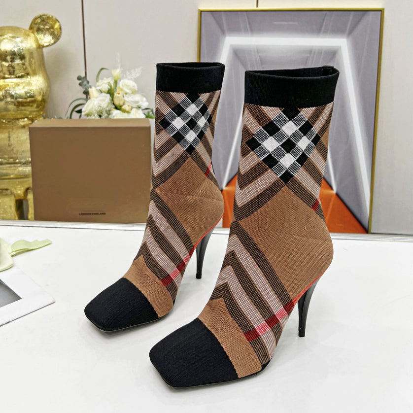 B-Plaid High Heel Boots XC07070515