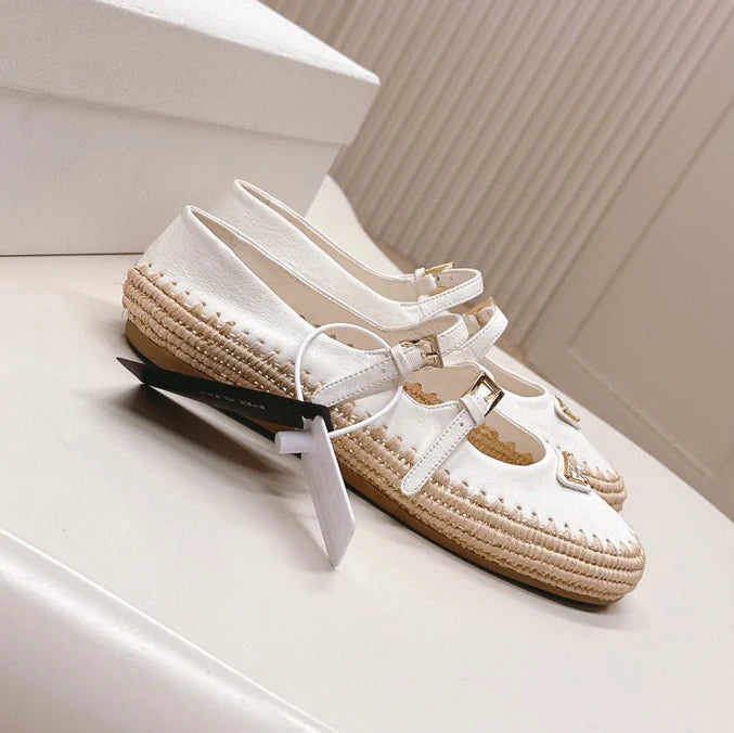 Raffia Straw Mary Jane Flat Single Shoes 1025051503