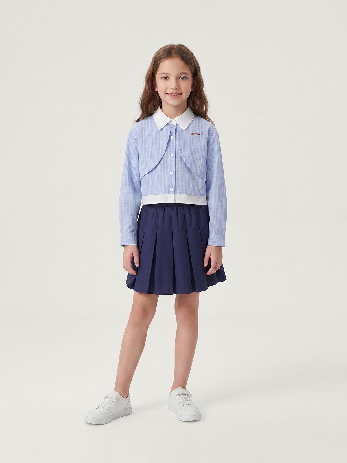 Preppy Blue Check Cropped Family Matching Shirt | KINS CLASS
