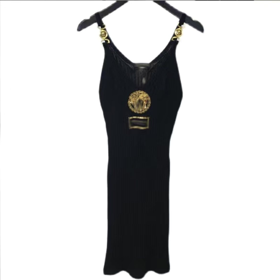 Sexy V-neck metal buckle suspender knit buttocks dress PD10041101