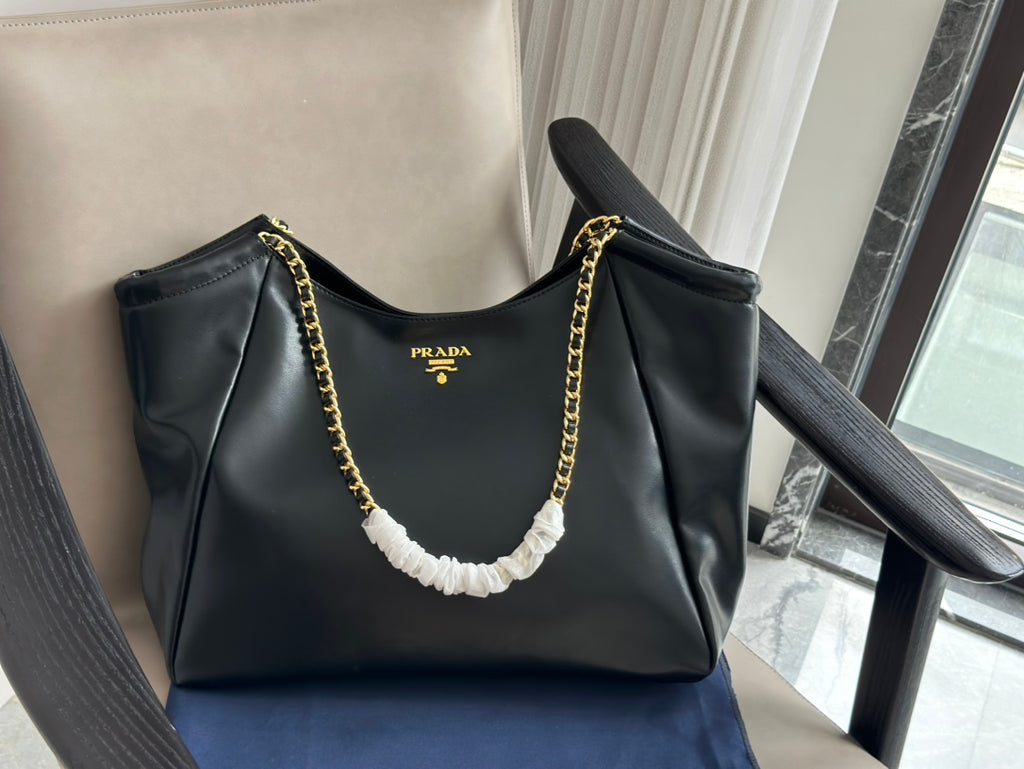 P black and gold double chain tote bag 0724111216