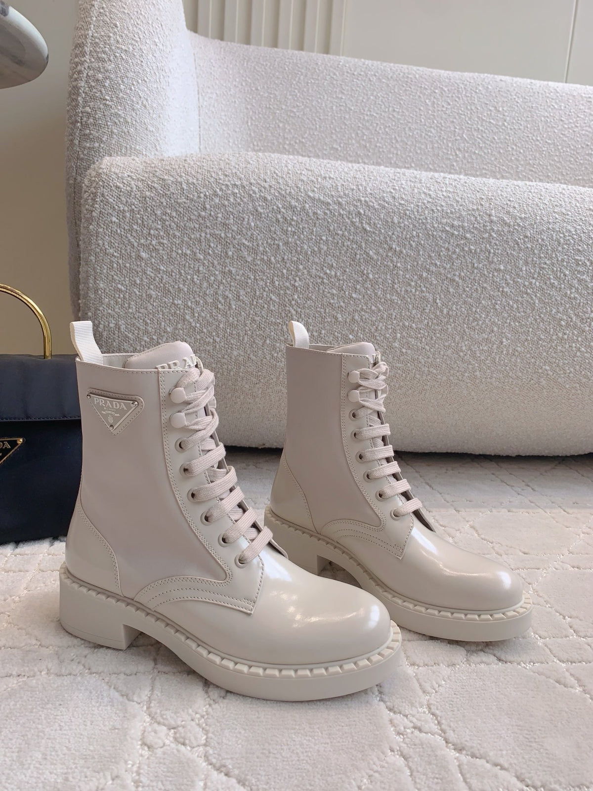P Fashion White Leather High Top Boots 0724101804