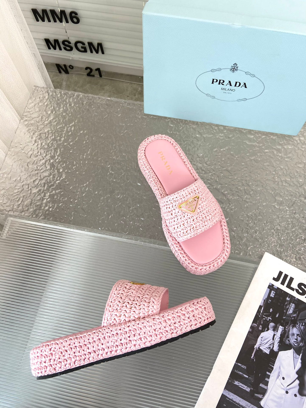 Spring and summer new style woven thick-soled triangle buckle strap slippers 0724032001