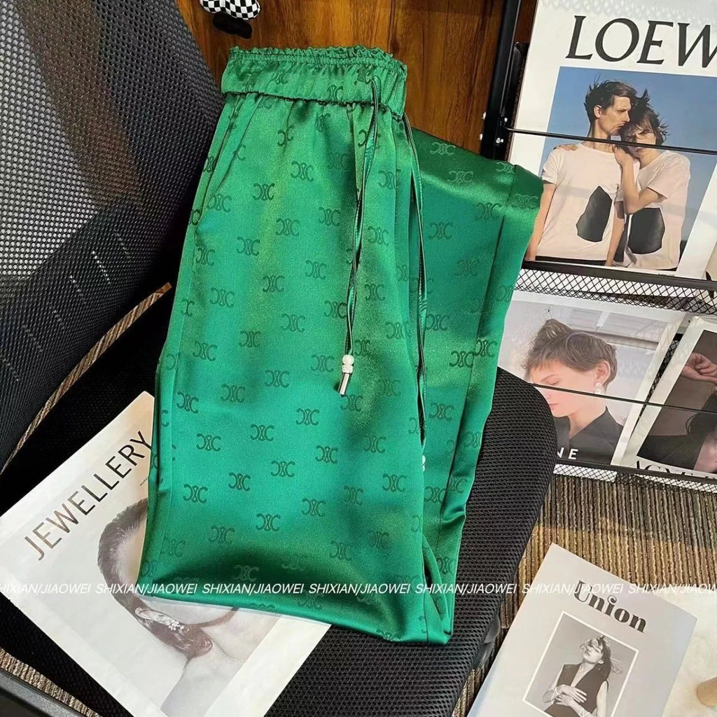New Printed Straight Leg Pants Casual Pants Satin 1024042716