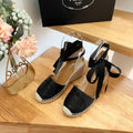 P Braided round toe wedge heel lace-up sandals bucket shoes 0724070903