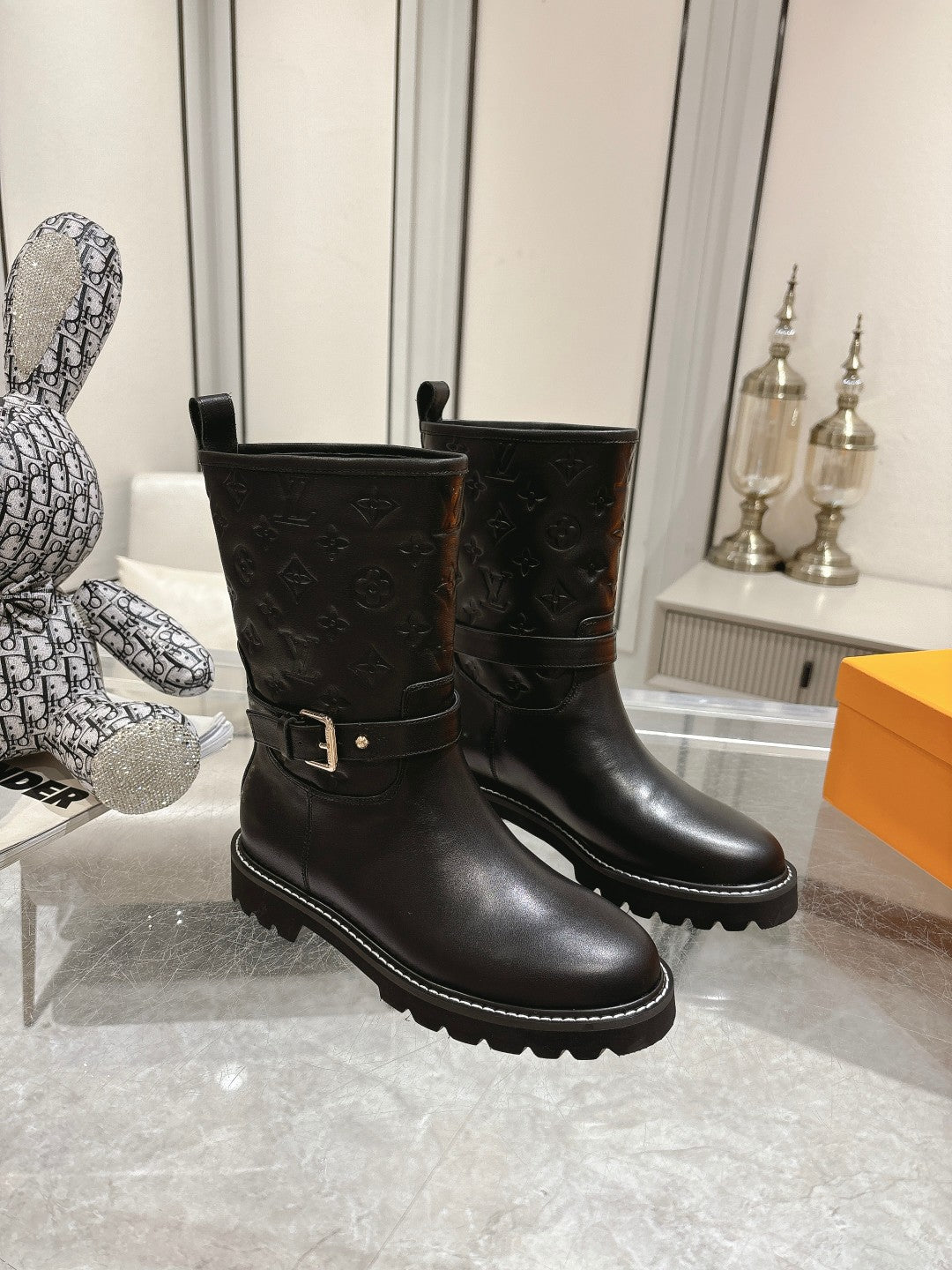 L stylish custom printed leather boots 0724102309