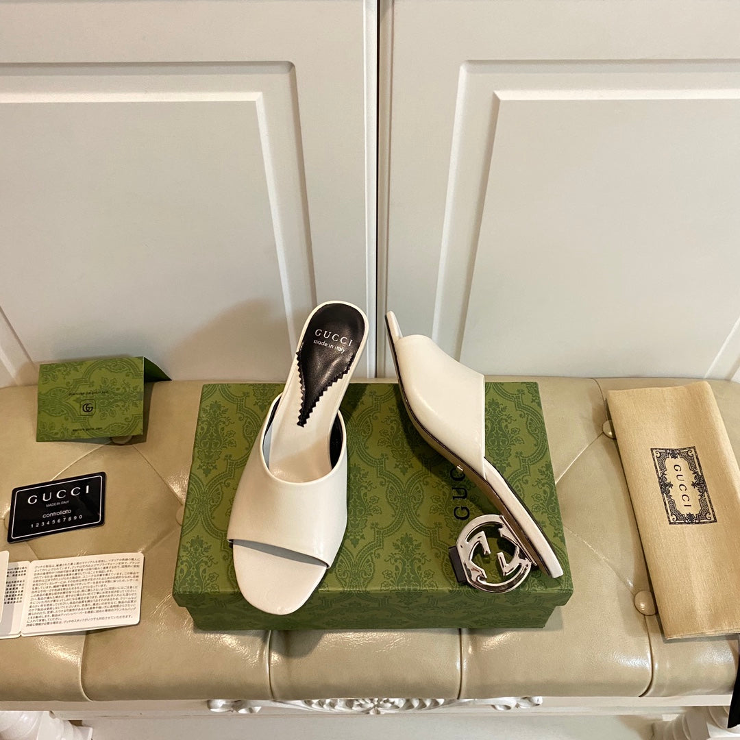 Gucc1 top fashion heel slippers 0724030803