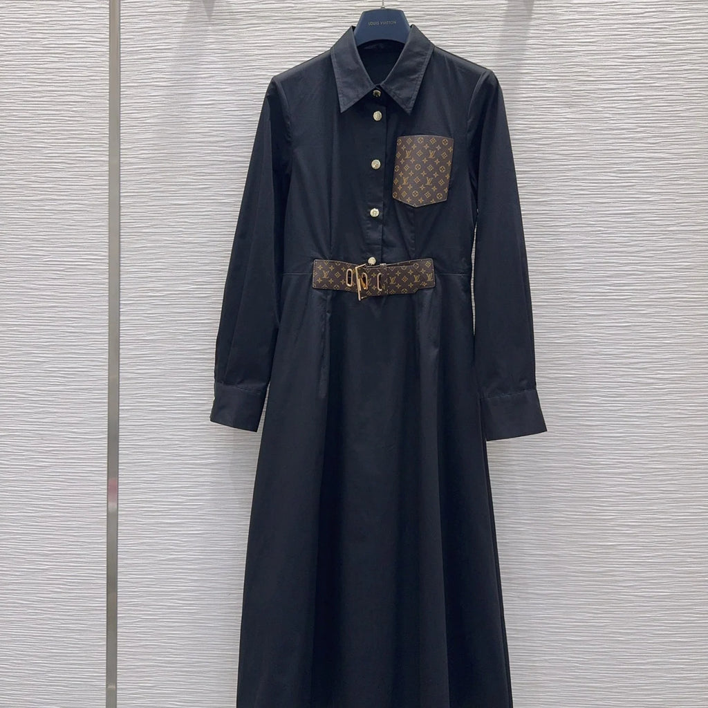 Spring new arrival lapel collar belted shirt dress 1426020208