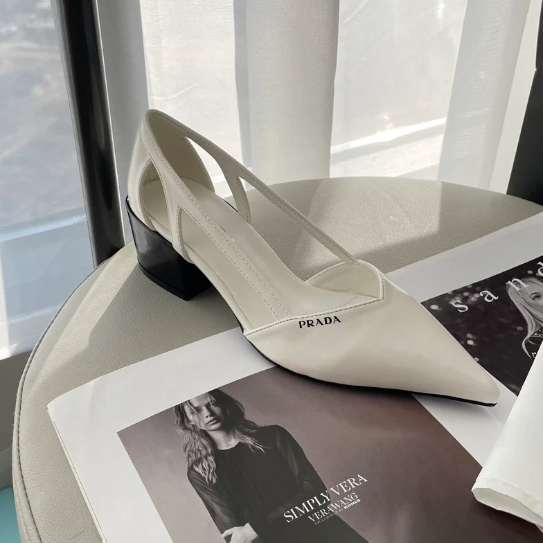 Early spring new pointed toe thick heeled single shoes 1025030404