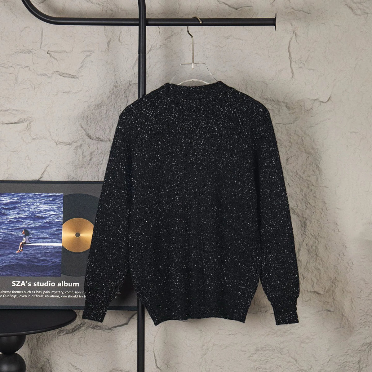 New black shimmering V-neck knitted cardigan 1426010901