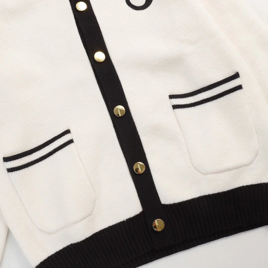 New Color Contrast Long Sleeve Casual Lar Knitted Cardigan Jacket 1024031512