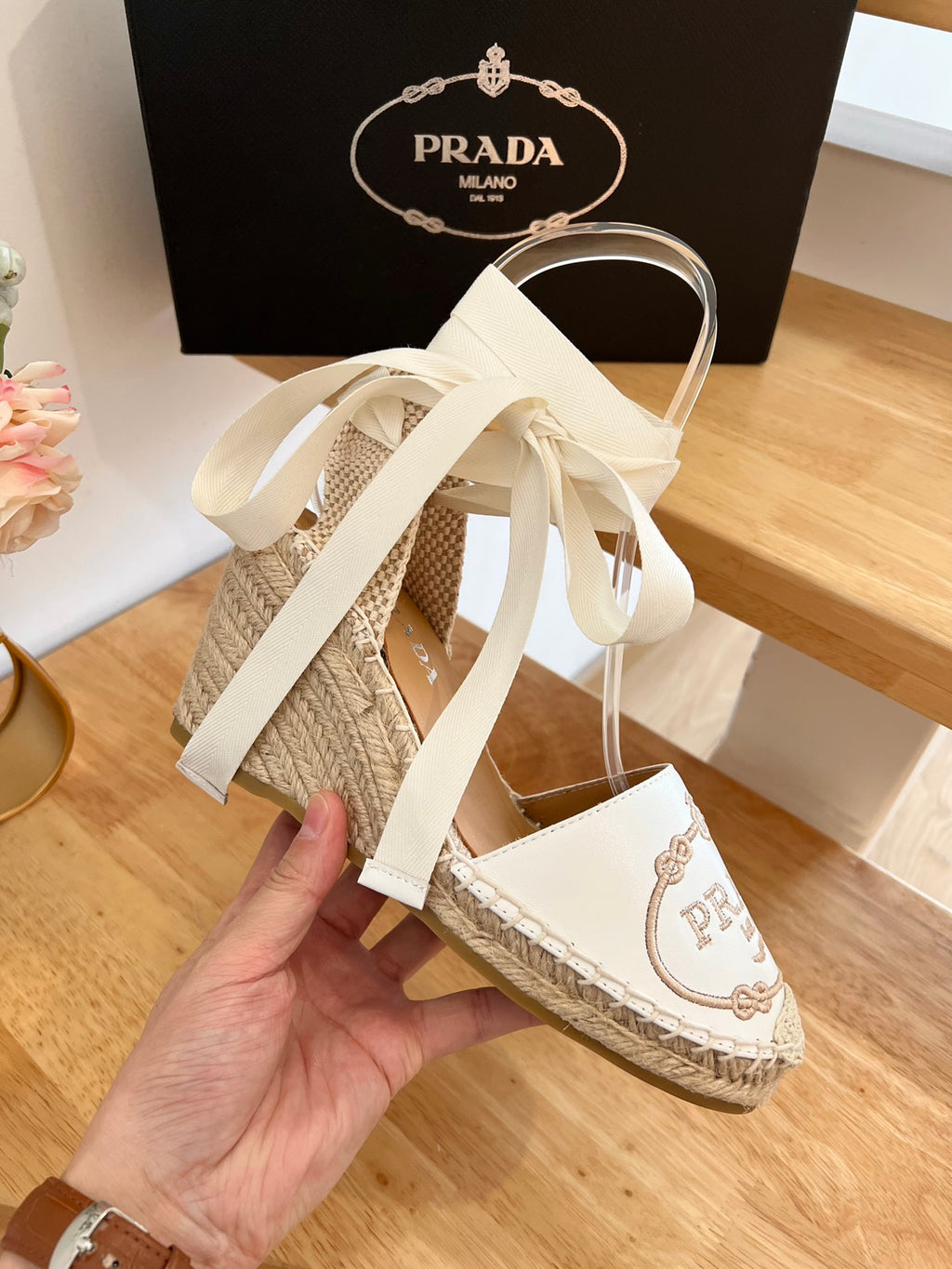 P Braided round toe wedge heel lace-up sandals bucket shoes 0724070903