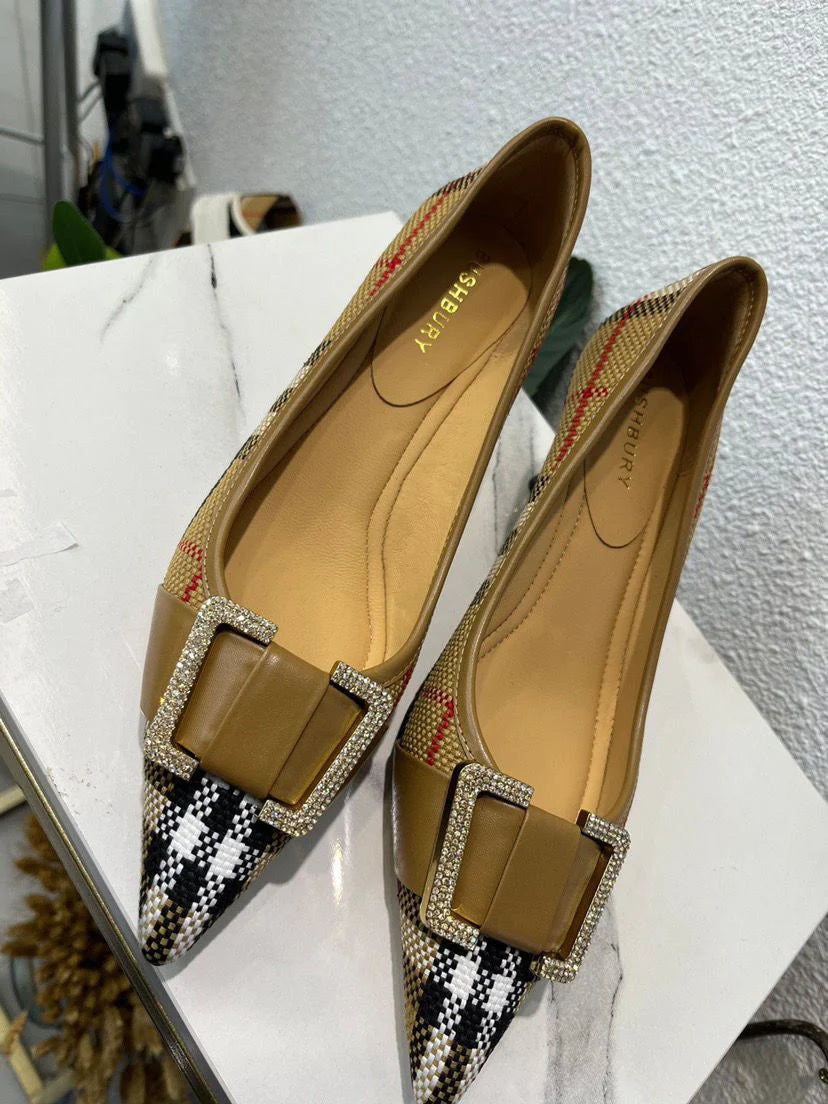 Thin Heel Checkered Buckle Fashion High Heel Shoes Single Shoes 1024022604