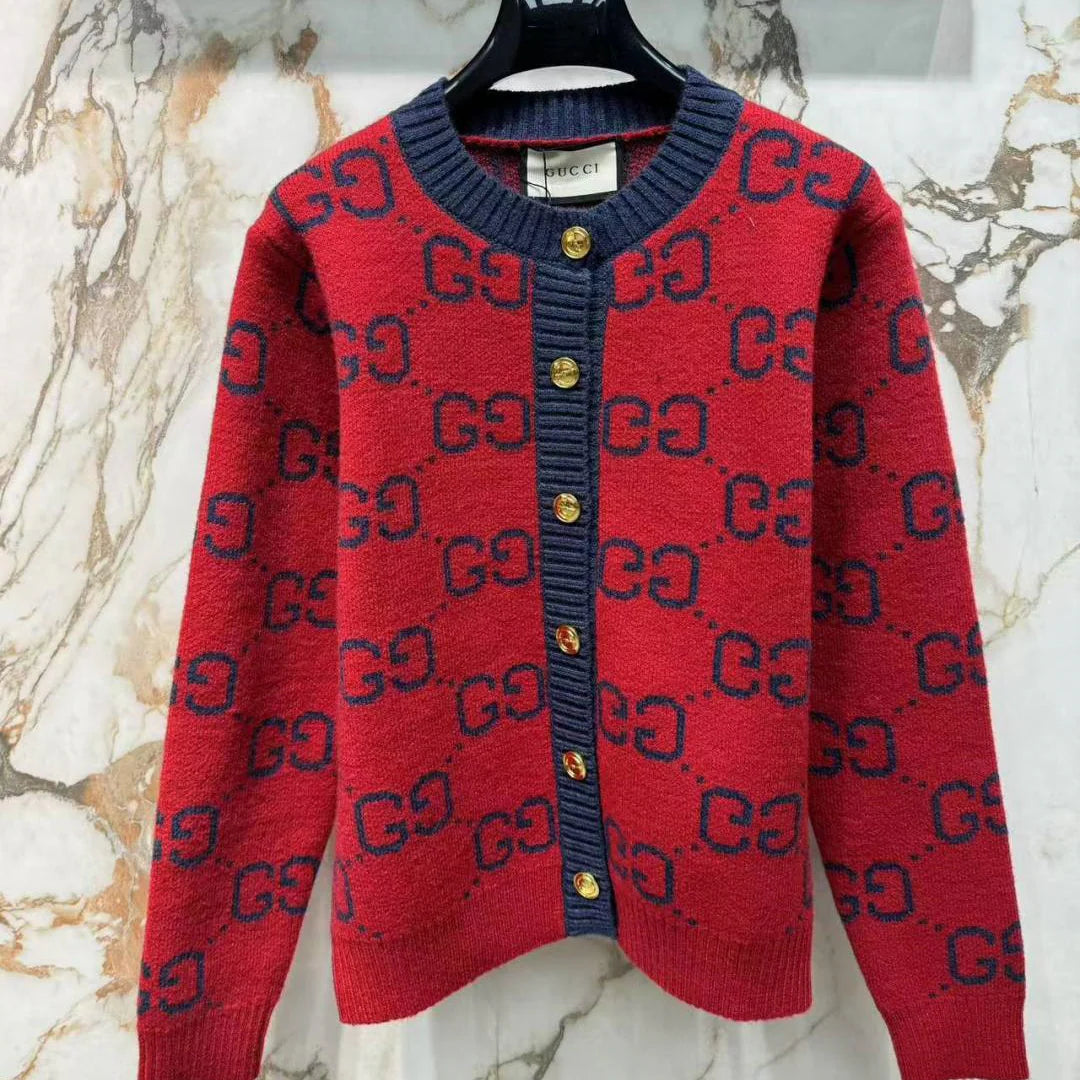 New color-blocked round neck knit long-sleeved cardigan 1426010413