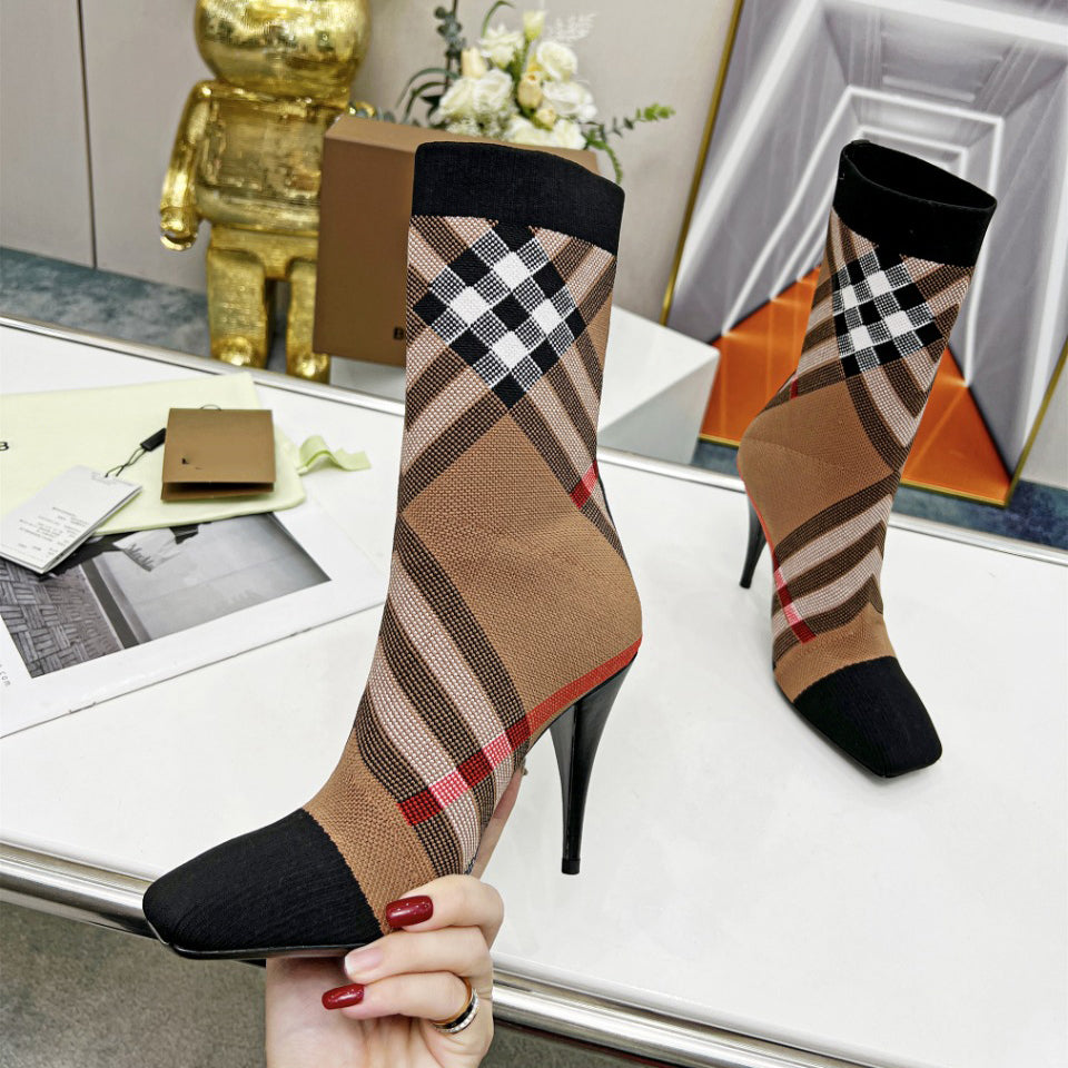 B-Plaid High Heel Boots XC07070515