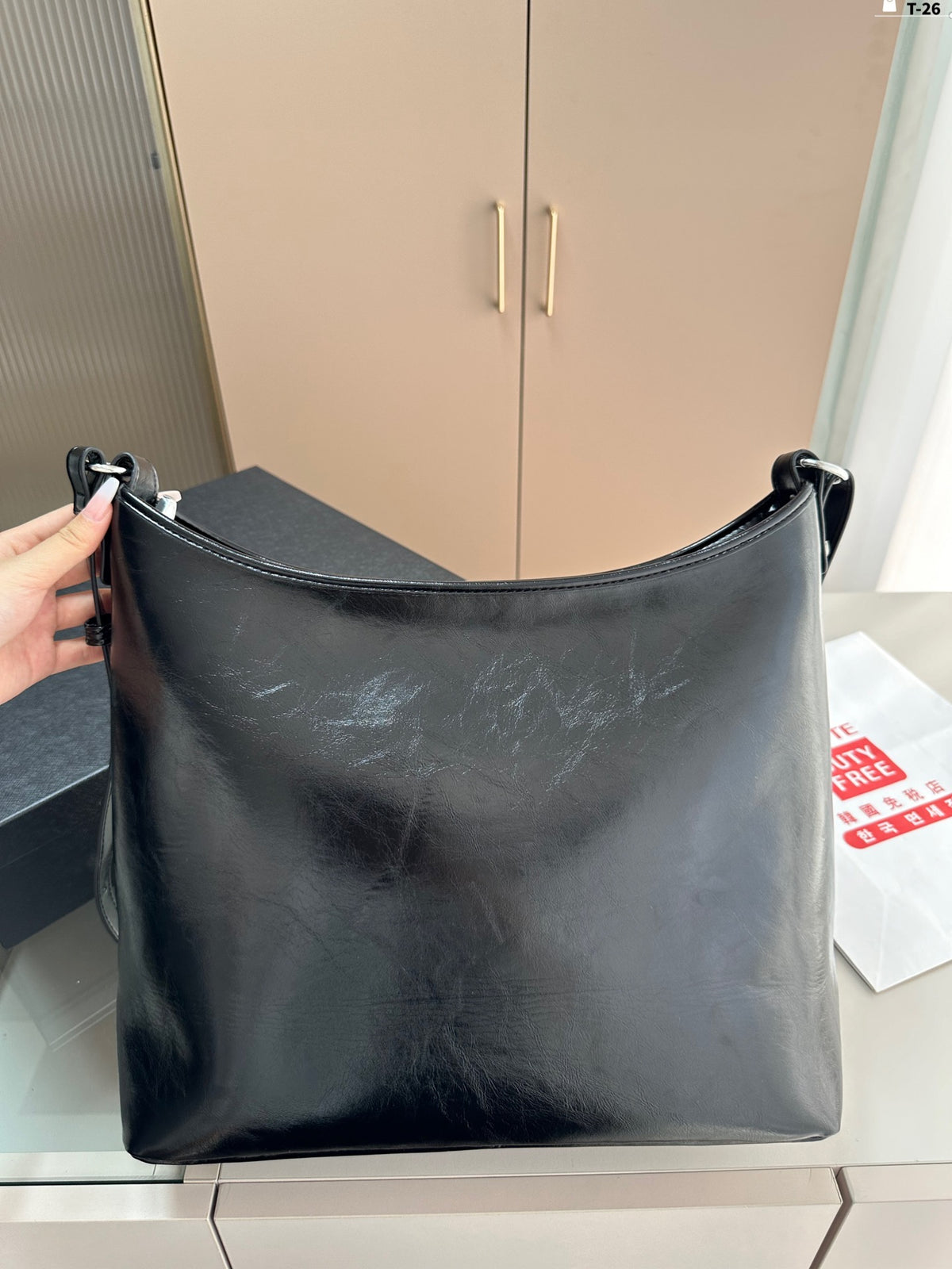 Y waxed leather black and siLer underarm shopping bag 0724061208