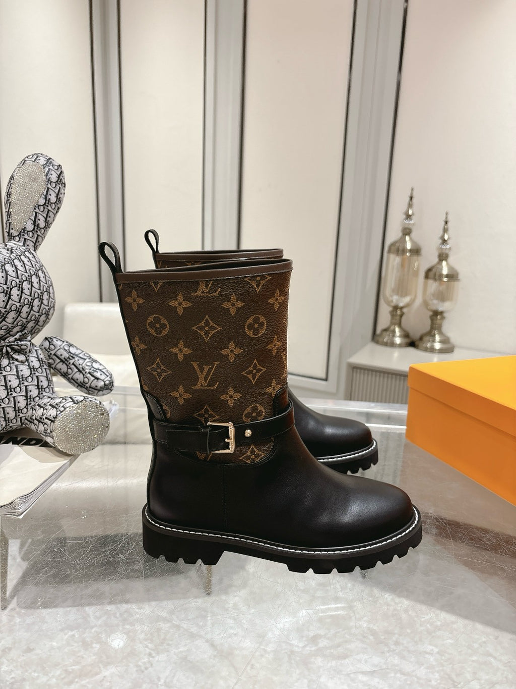 L stylish custom printed leather boots 0724102309