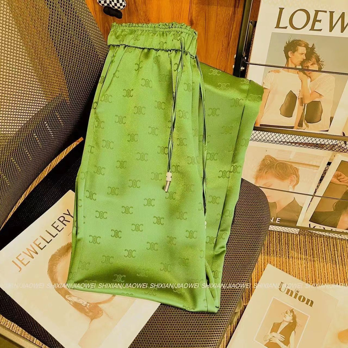 New Printed Straight Leg Pants Casual Pants Satin 1024042716