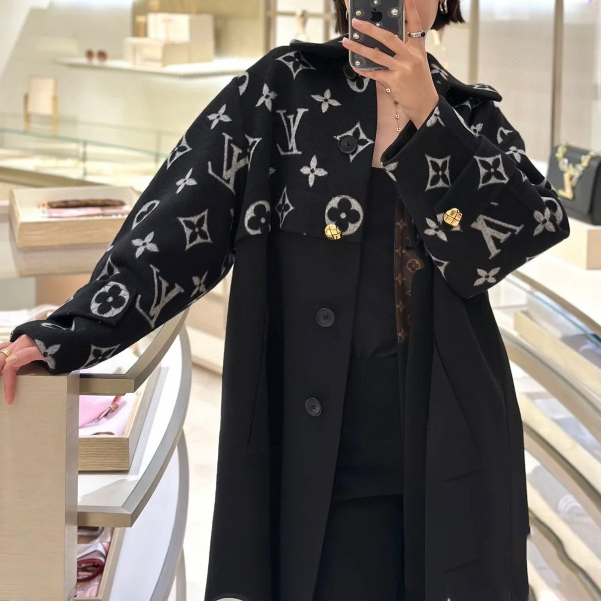 V fashion printed woolen coat XC0723092605