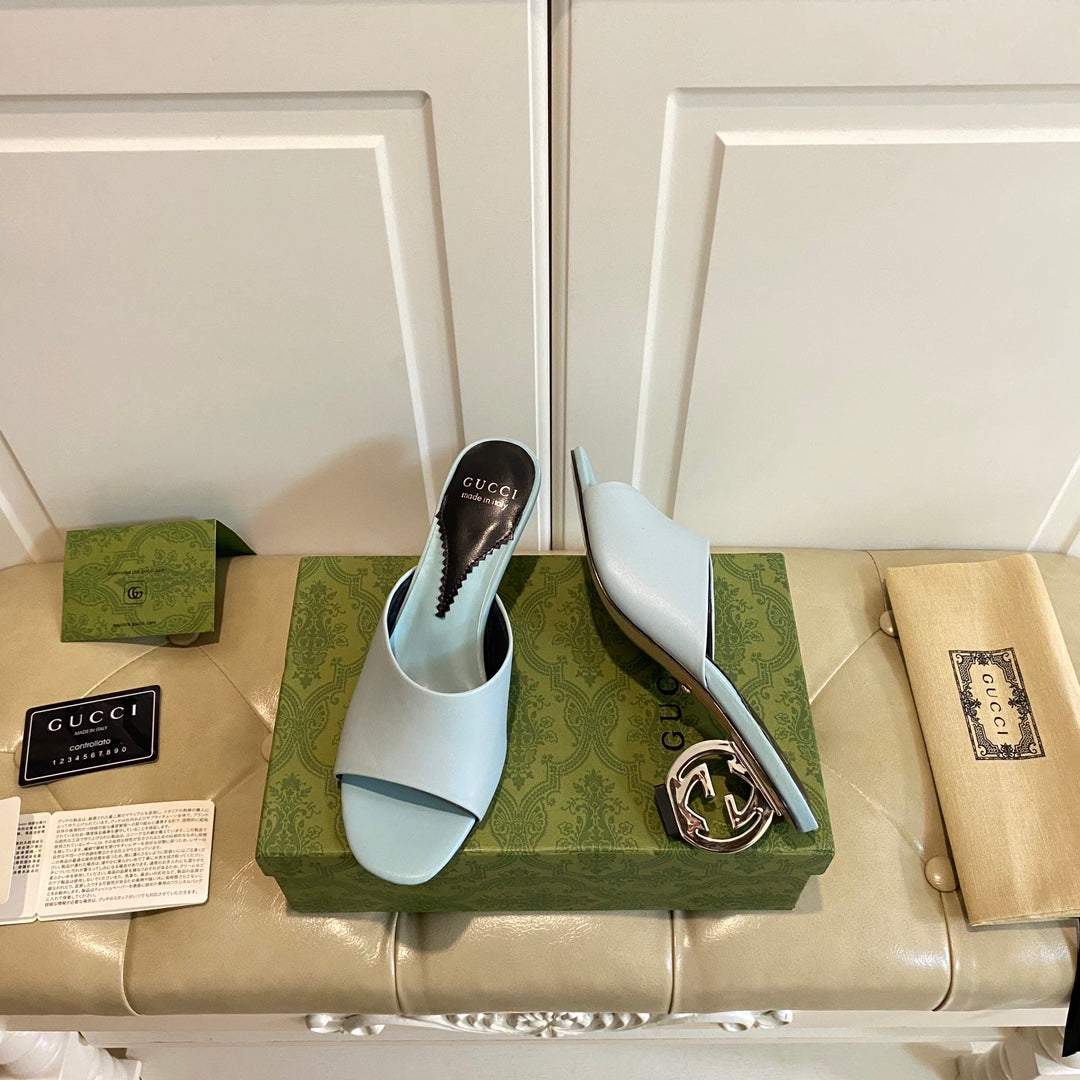 Gucc1 top fashion heel slippers 0724030803