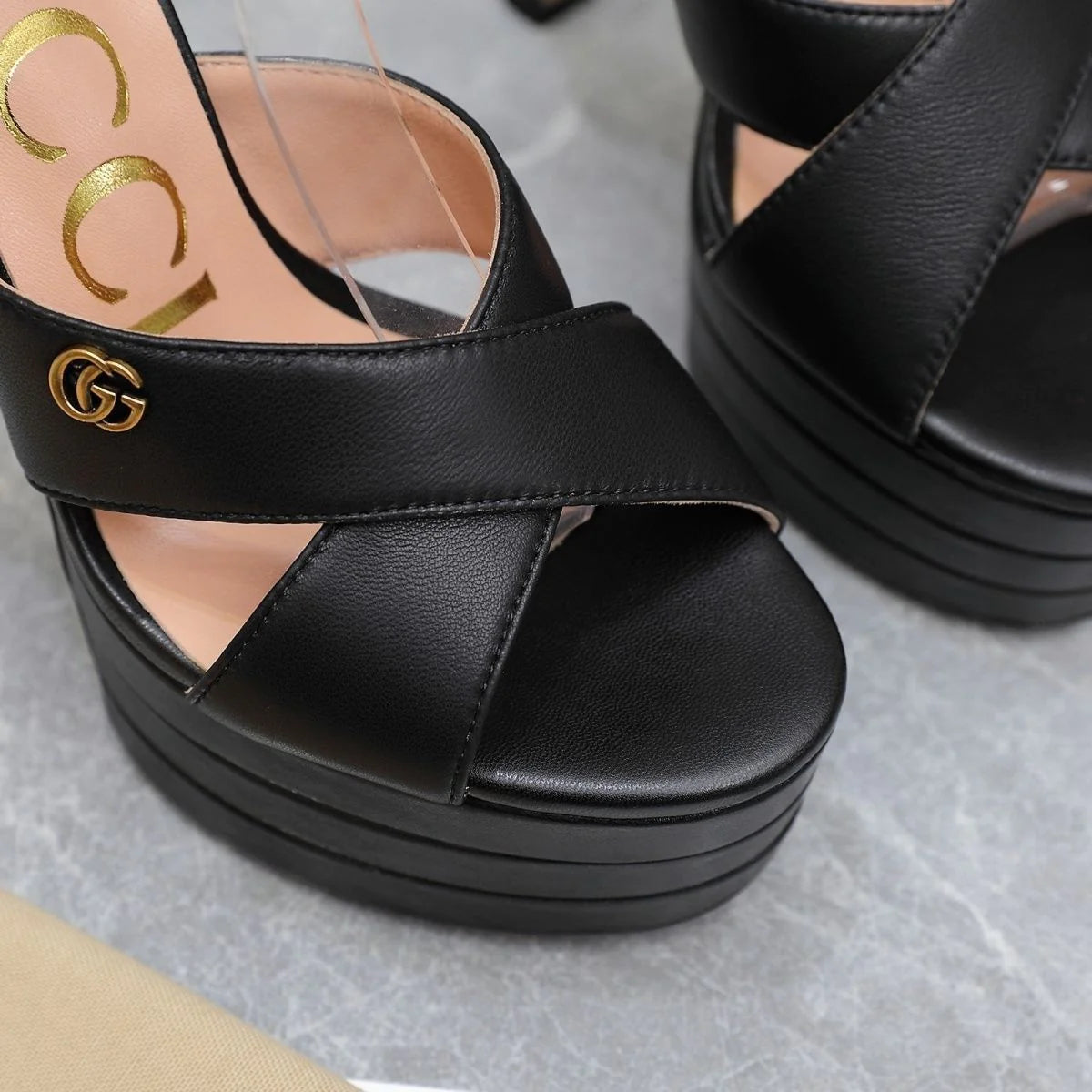 New Black Leather G Logo women's fashion high-heeled(custom style, need wait 15days after payment)